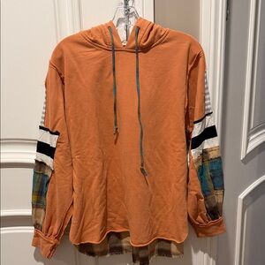 Easel Orange Plaid Sleeve Hoodie